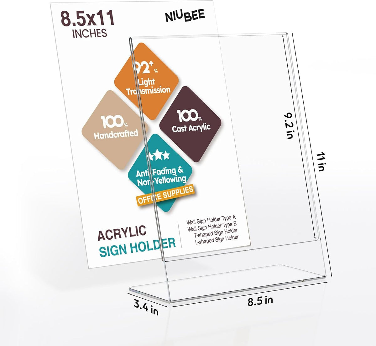 NIUBEE 24 Pack Acrylic Sign Holder 8.5 x 11 Inches Slanted Back, Clear Plastic Sign Holder Paper