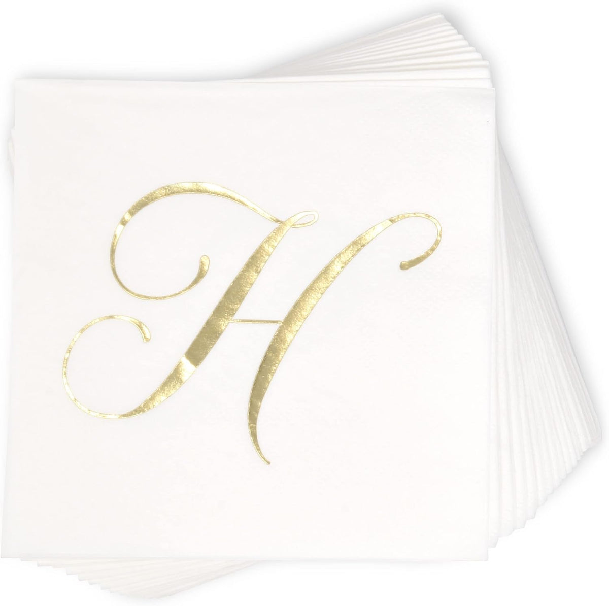 Gift Boutique 100 Gold Monogram Cocktail Napkins Letter H Disposable Paper Pack Elegant Metallic