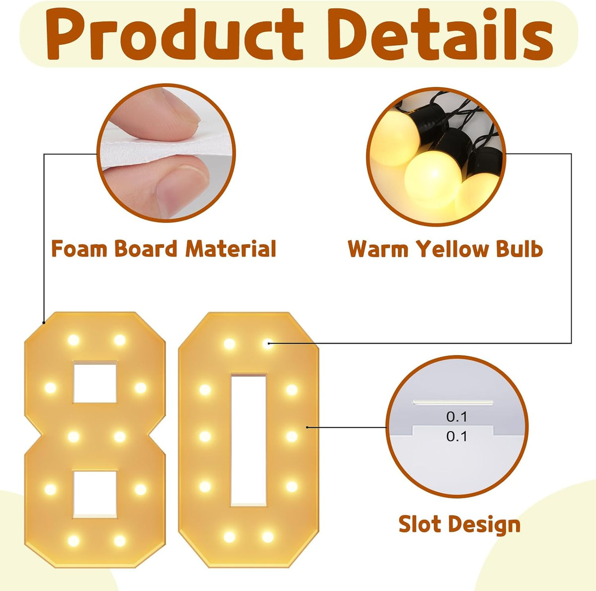imprsv 4FT Light Up Numbers, Marquee Numbers 80th Birthday Decorations for Women Men, Large Light