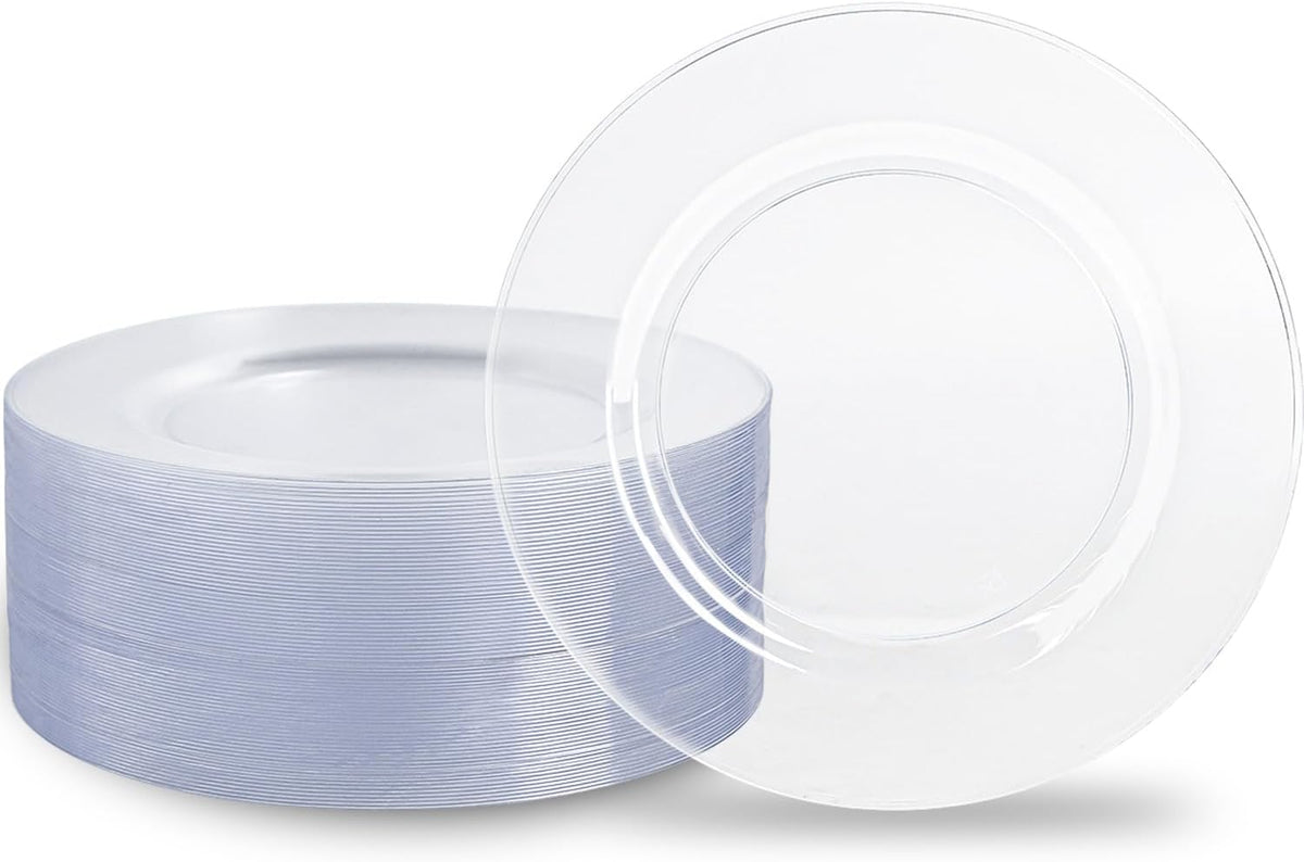 N9R 100PCS Clear Plastic Plates, 10.25 inch Clear Disposable Dinner Plate, Heavy Duty Plates for