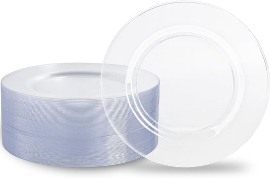 N9R 100PCS Clear Plastic Plates, 10.25 inch Clear Disposable Dinner Plate, Heavy Duty Plates for