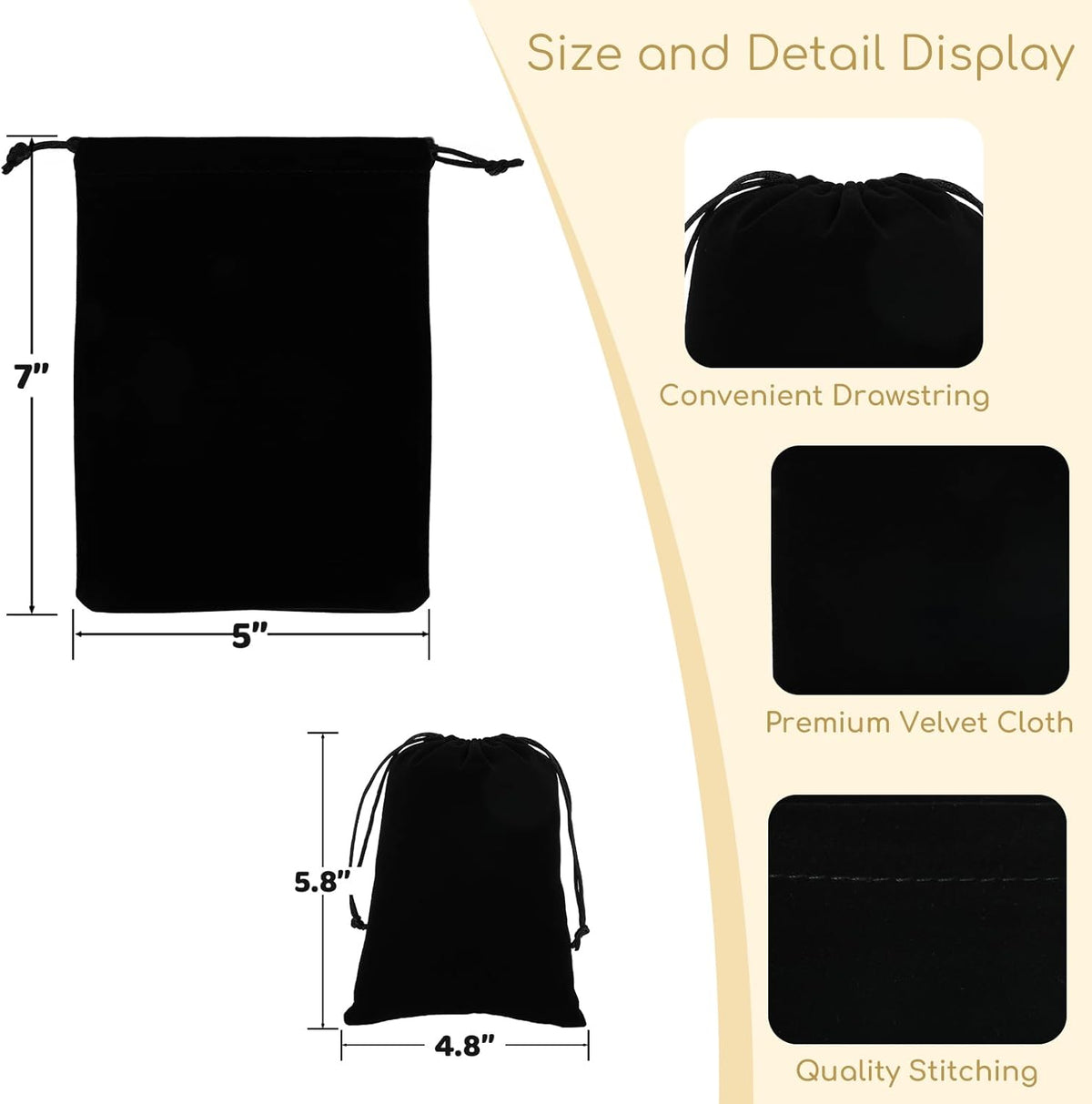 Velvet Drawstring Jewelry Bag, 50Pcs Black Dice Bag, 5x7 Tarot Card Pouch, Or Wrapping Halloween