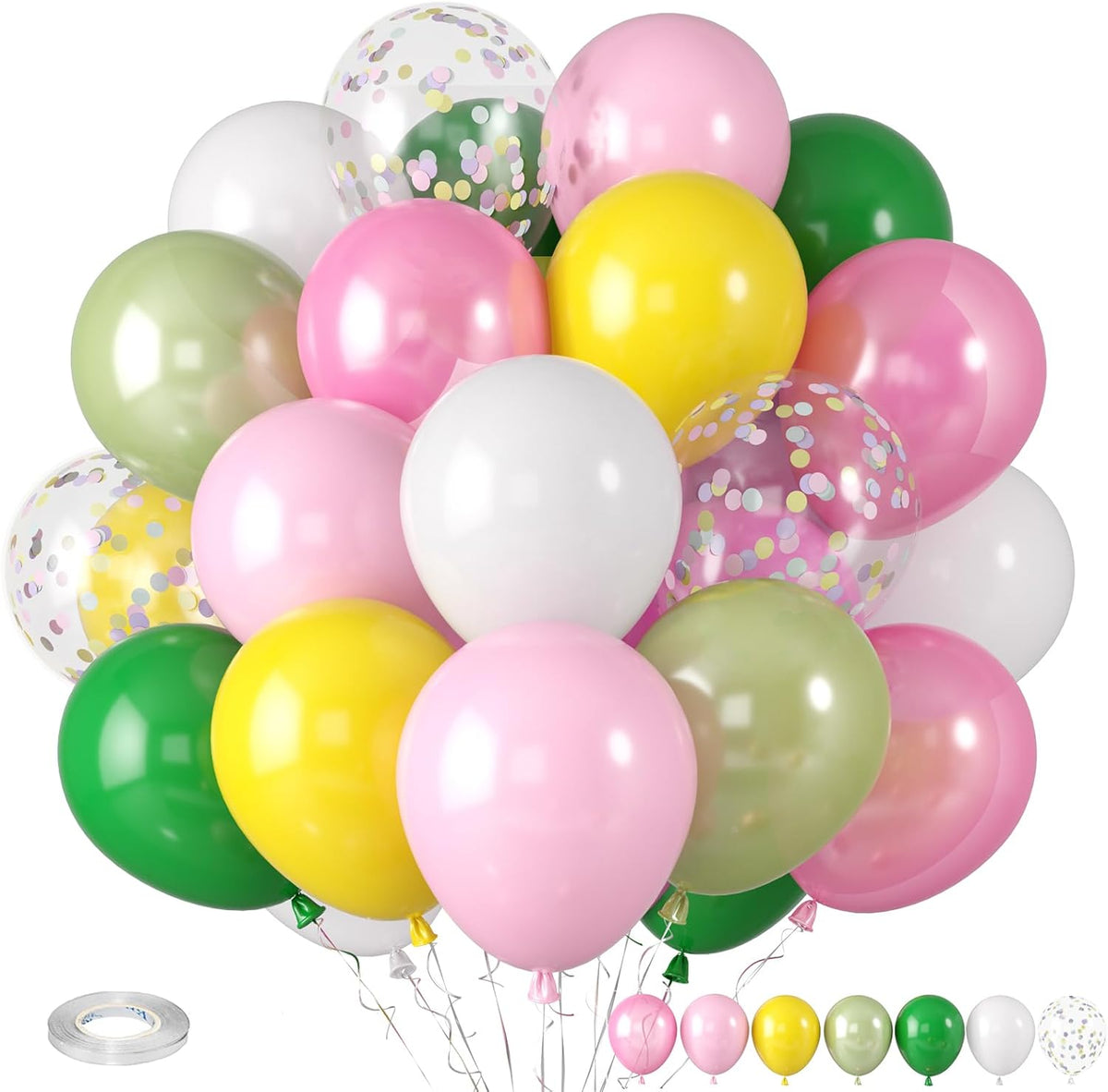 Hawaiian Balloons, Tropical Balloons Green Pink White Yellow Balloon Confetti Balloon for Beach