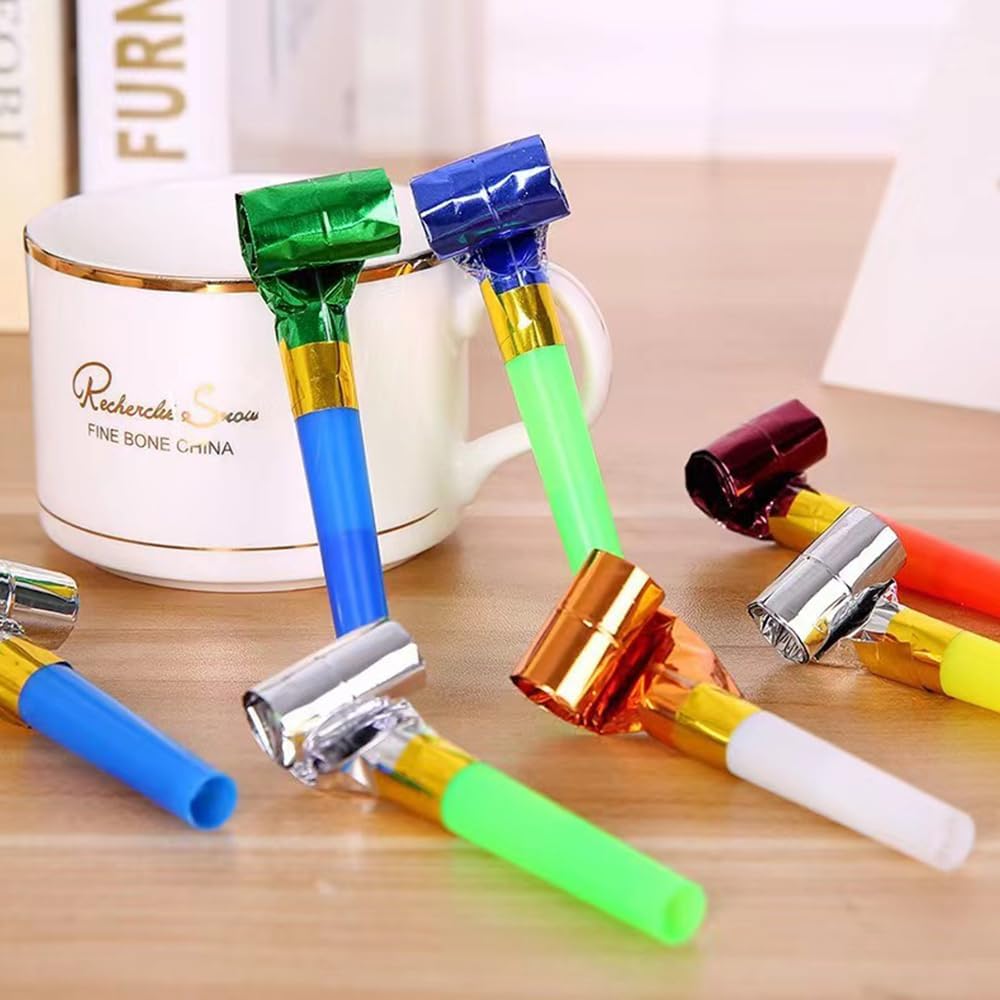 100 Pcs Party Blower, Colorful Birthday Noisemakers Funny Birthday Blow Horns Squawkers Party