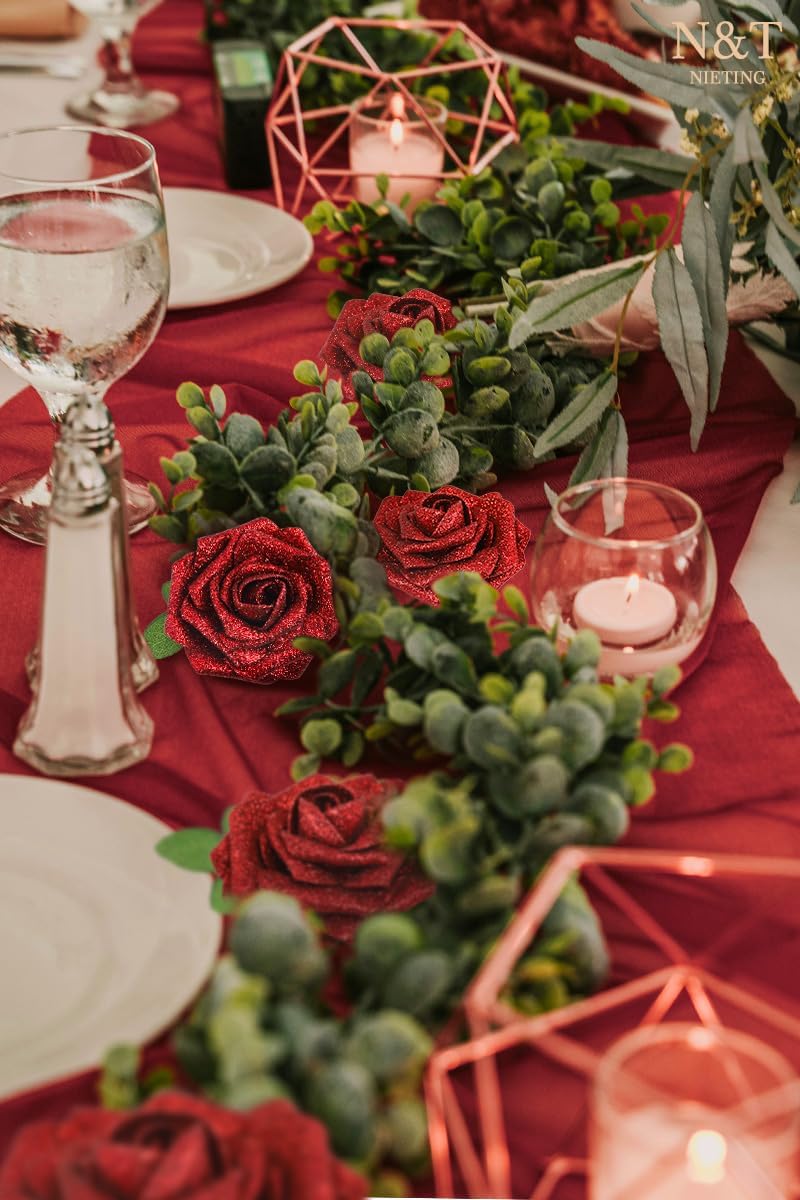 N&T NIETING Artificial Flowers Glowing Red Flowers Foam 25pcs Glitter Roses Real Looking Fake Roses