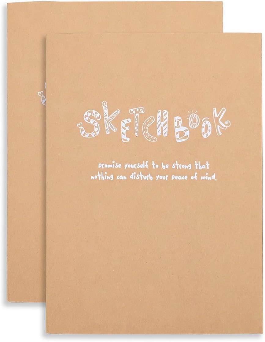 Kraft Cover Drawing Notebook & Sketchbook ??Set of 2 Blank Plain Sketch Books ??125g Thick Paper