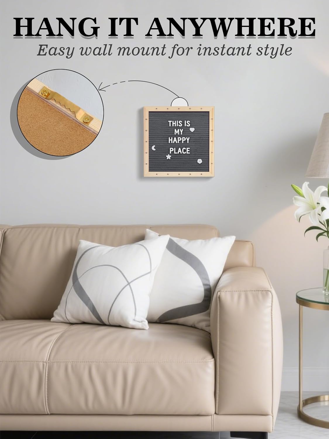 Light up Changeable Felt Letter Board Sign with LED Lights - 10×10" Message Board & Wood Stand &