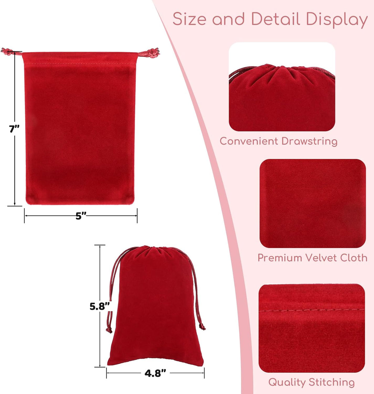 Velvet Drawstring Jewelry Bag, 50Pcs Wine Red Dice Bag, 5x7 Tarot Card Pouch, Or Wrapping Halloween