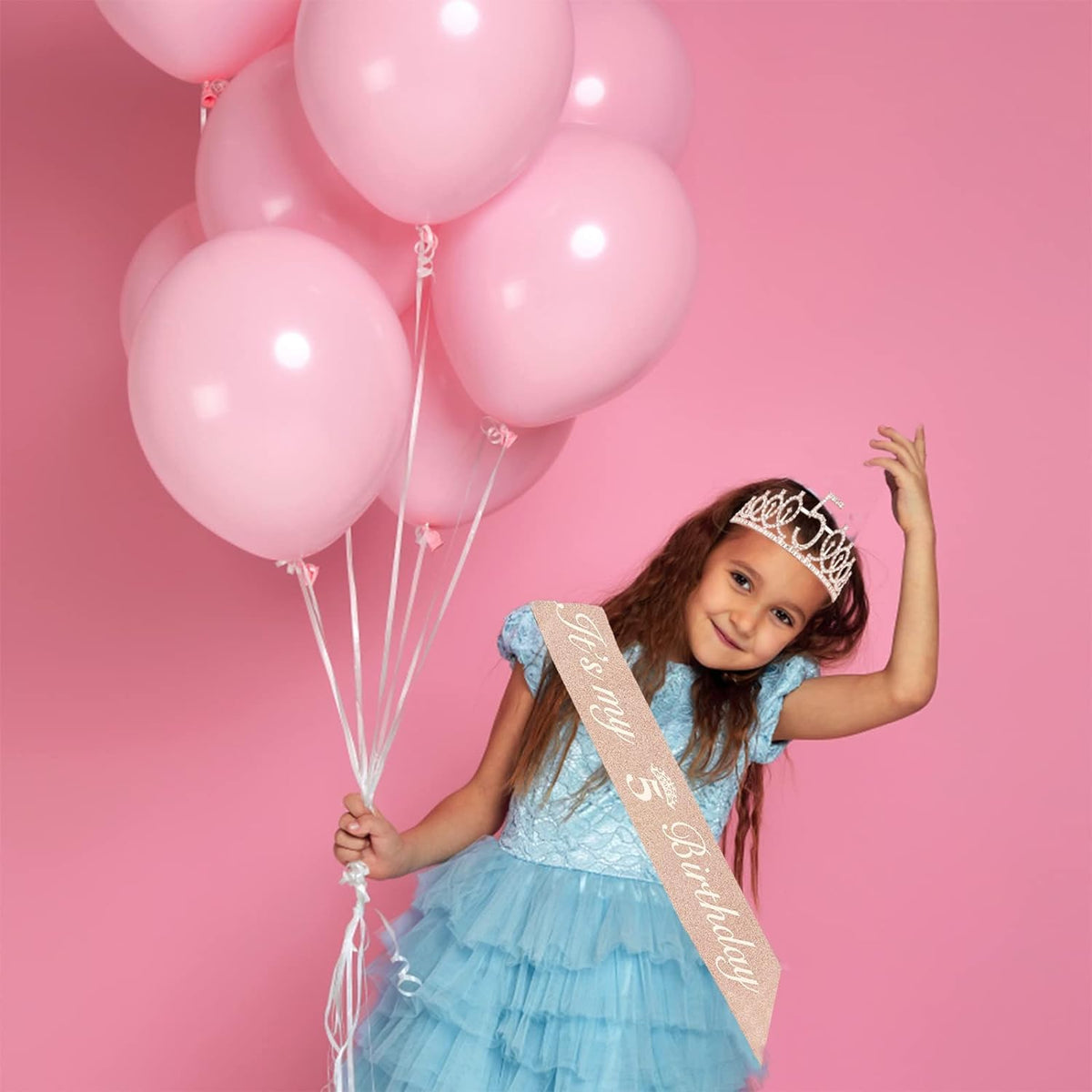 5th Birthday Decorations for Girls, Including Sash, Crown/Tiara, Candles, Cake Topper, 5th Birthday