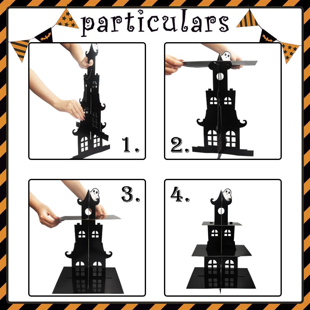 3-Tier Halloween Cupcake Stand Tower Halloween Castle Cake Stand Halloween Round Cardboard Dessert