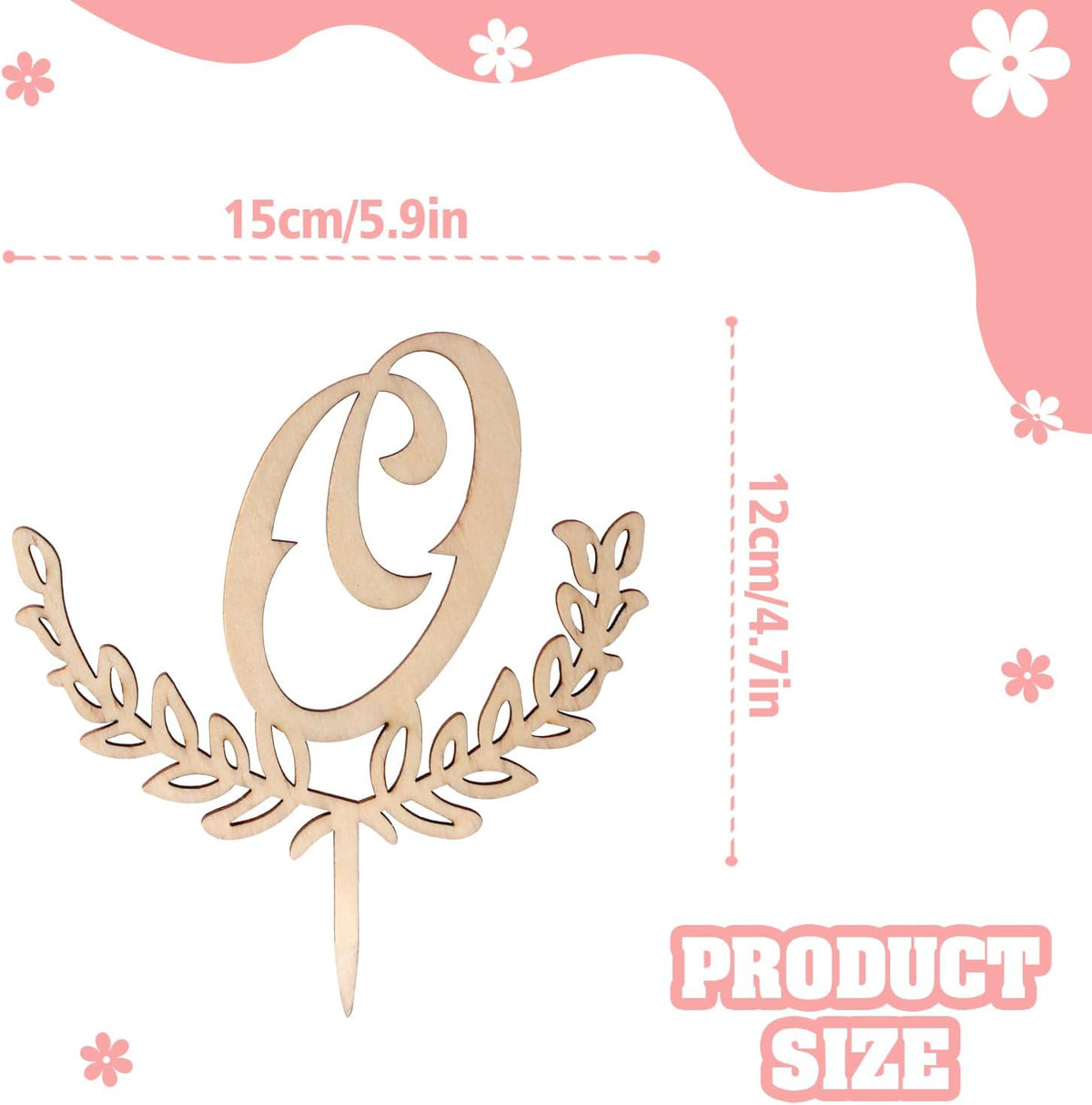 LINGTEER Personalized Inital Letter O Wooden Cake Topper Perfect for Birthday Rustic Wedding