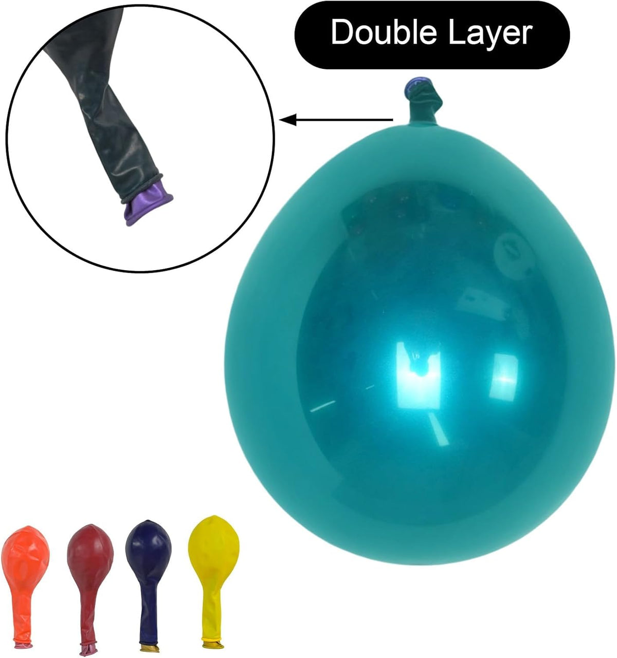 Double-stuffed Metallic Colorful Balloons, 50 Pcs 10 Inch Multicolor Balloons with Double Layer
