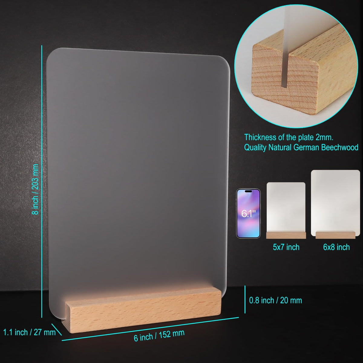 Frosted Blank Acrylic Sign with Wooden Stands - 10 Pack DIY Rectangle Customizable Sign Kit for