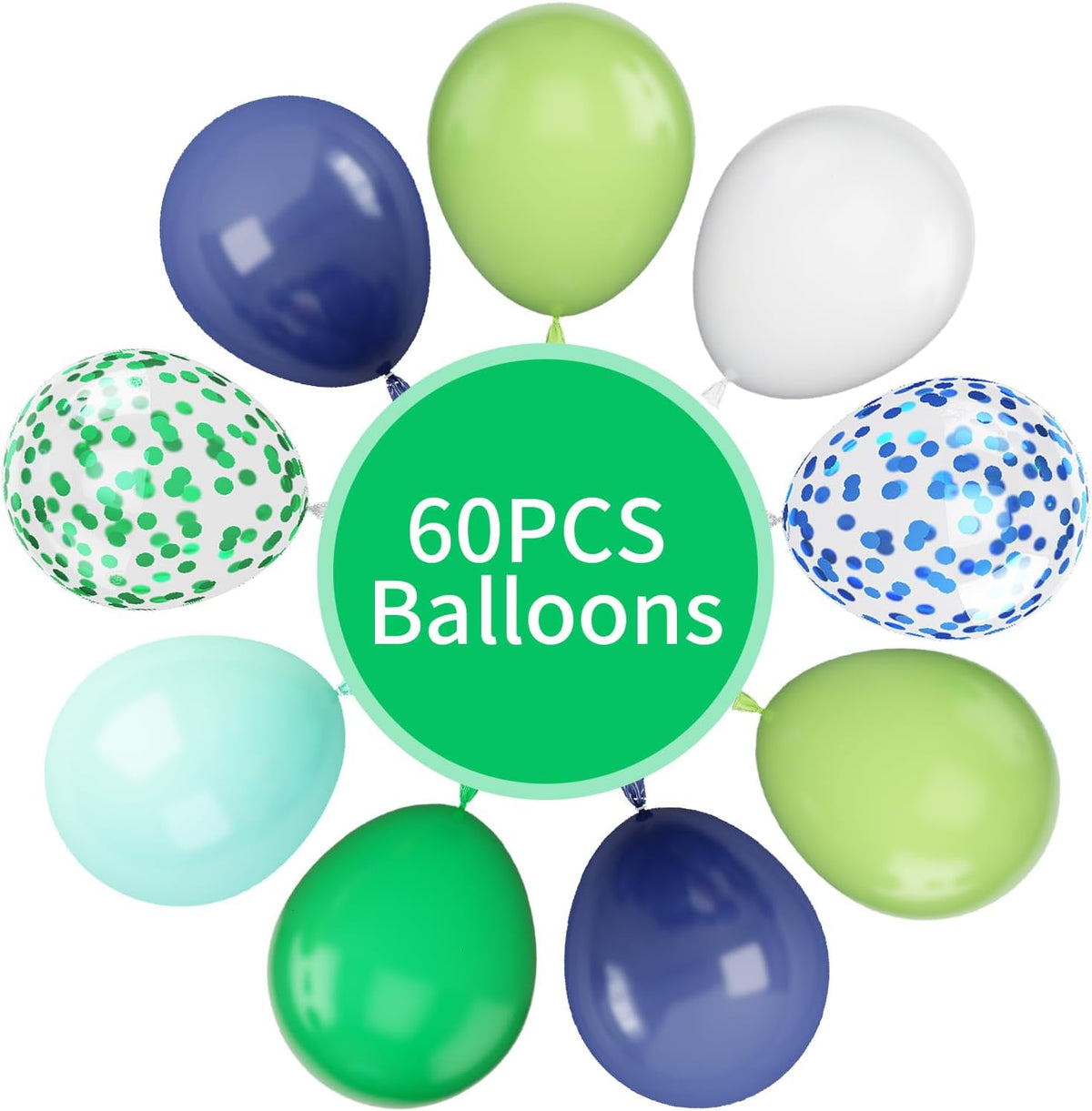 60Pcs Blue and Green Balloons, 12 Inch Navy Blue Fruit Green Confetti Balloons Teal Blue White