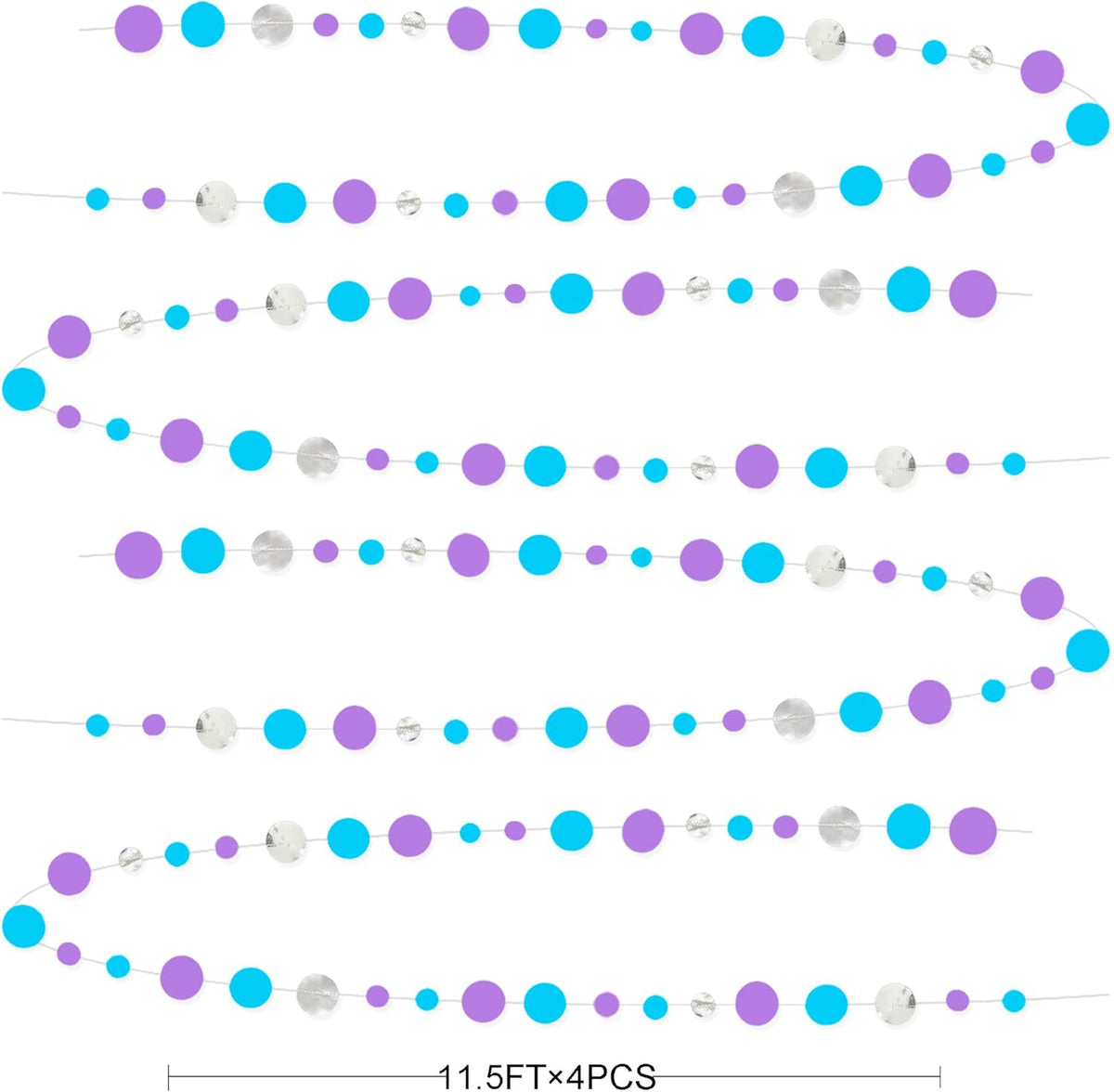 46 Ft Frozen Party Decorations Purple Blue Silver Polka Dots Garlands Hanging Paper Circle Dots