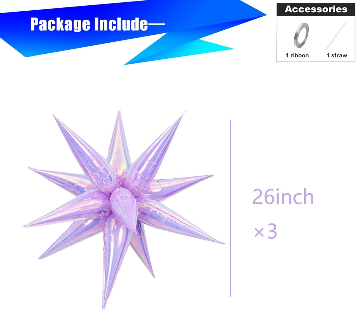 3pcs 26inch 3D iridescent macaron purple Explosion Star foil balloon, colorful macaron purple Foil