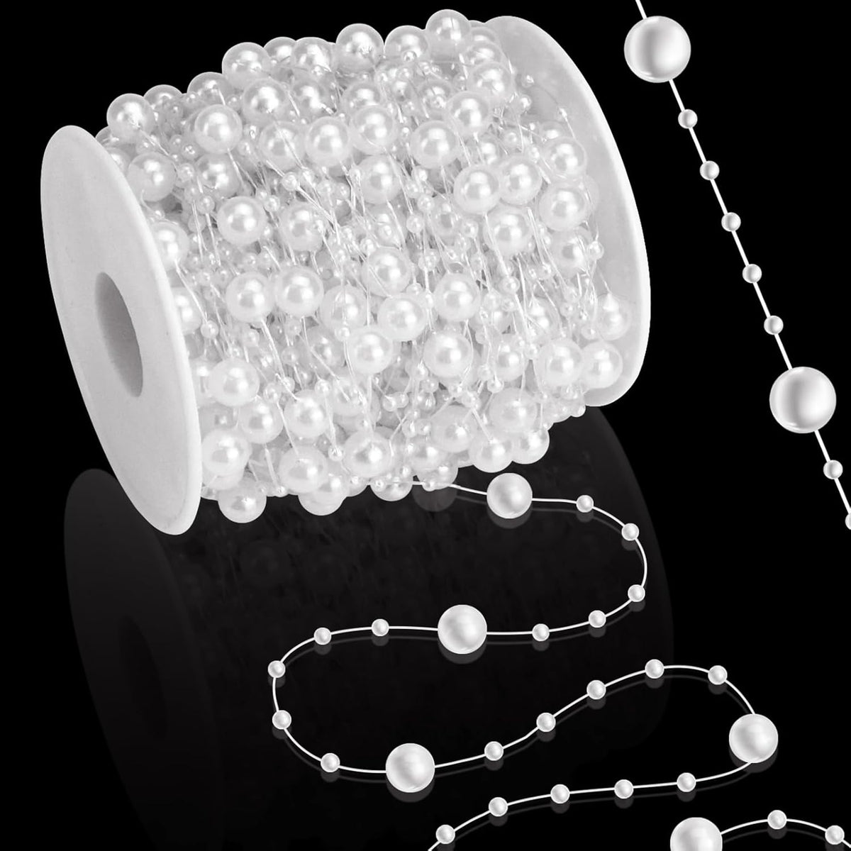 99 Feet Fishing Line Artifical Pearl Strings for Crafting, Faux Pearl Garland Strands for Floating