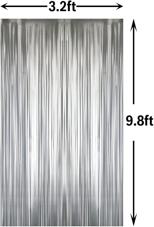 GOER 3.2 ft x 9.8 ft Metallic Tinsel Foil Fringe Curtains Party Photo Backdrop Party Streamers for