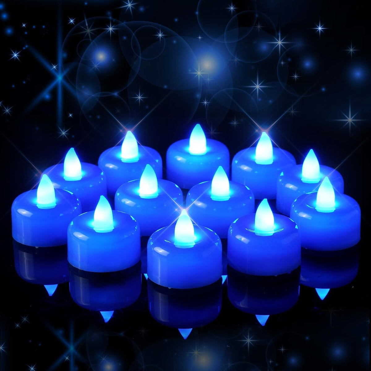 Amagic 12 Pack Blue Flameless LED Tea Lights Candles Battery Operated, Electric Fake Tealight