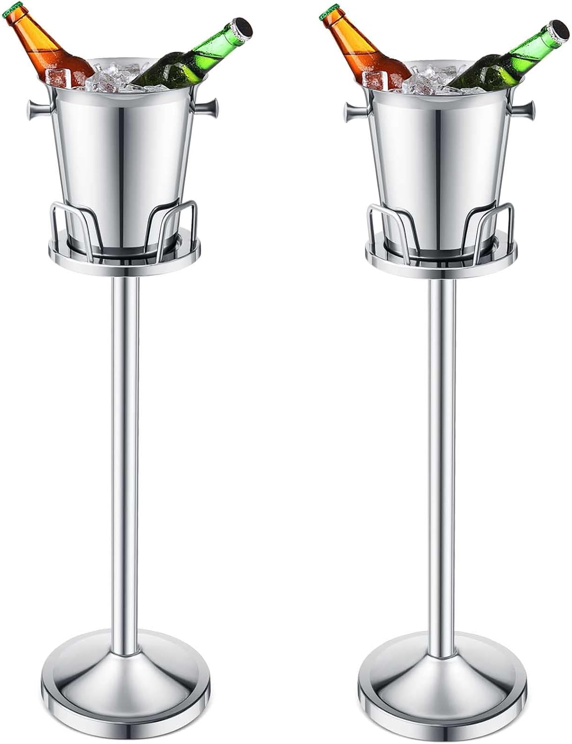 Lallisa 2 Pieces Wine Ice Bucket with Stand Stainless Steel Standing Champagne Ice Bucket Cube