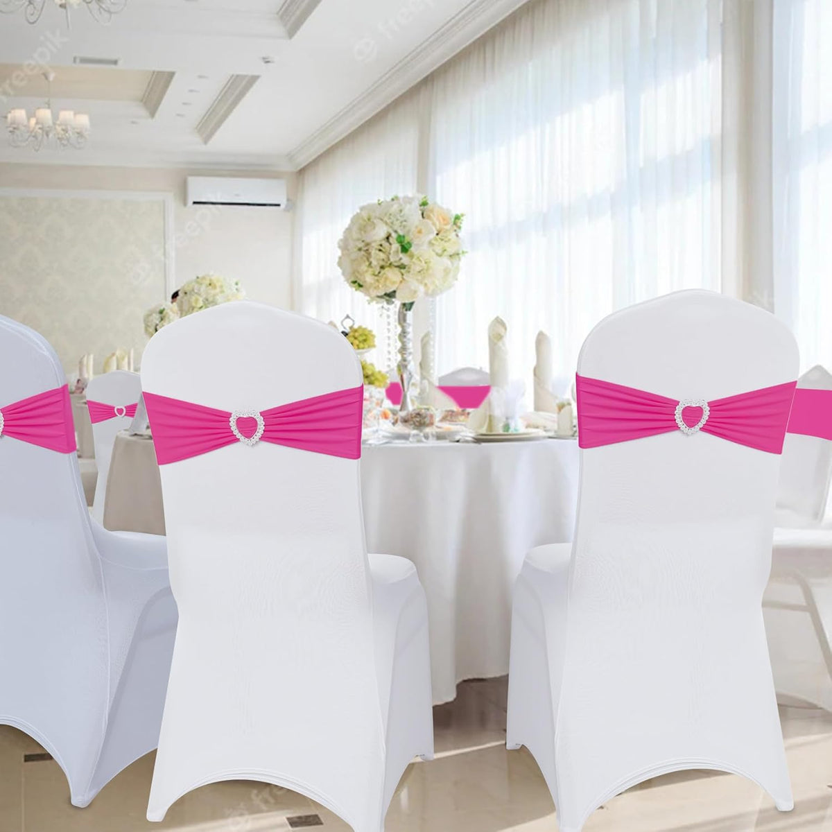 Howhic Pack of 120 Spandex Chair Sashes Bows Stretch Chair Cover Band with Buckle Slider Universal