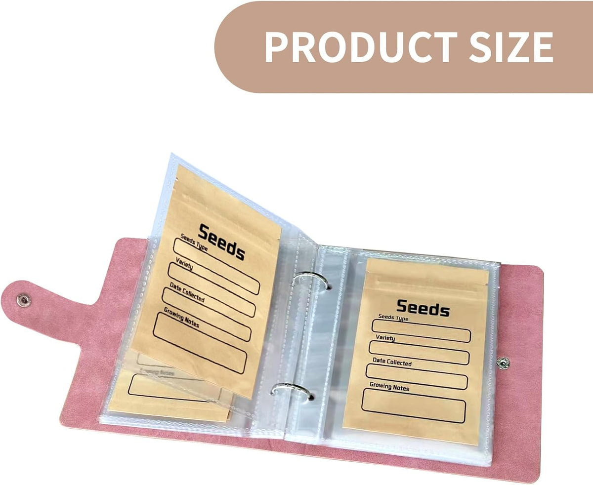 Seed Organizer Binder with 50 PCS Resealable Seed Envelopes - 50 Storage Pockets, 3.5x5 Inch Clear