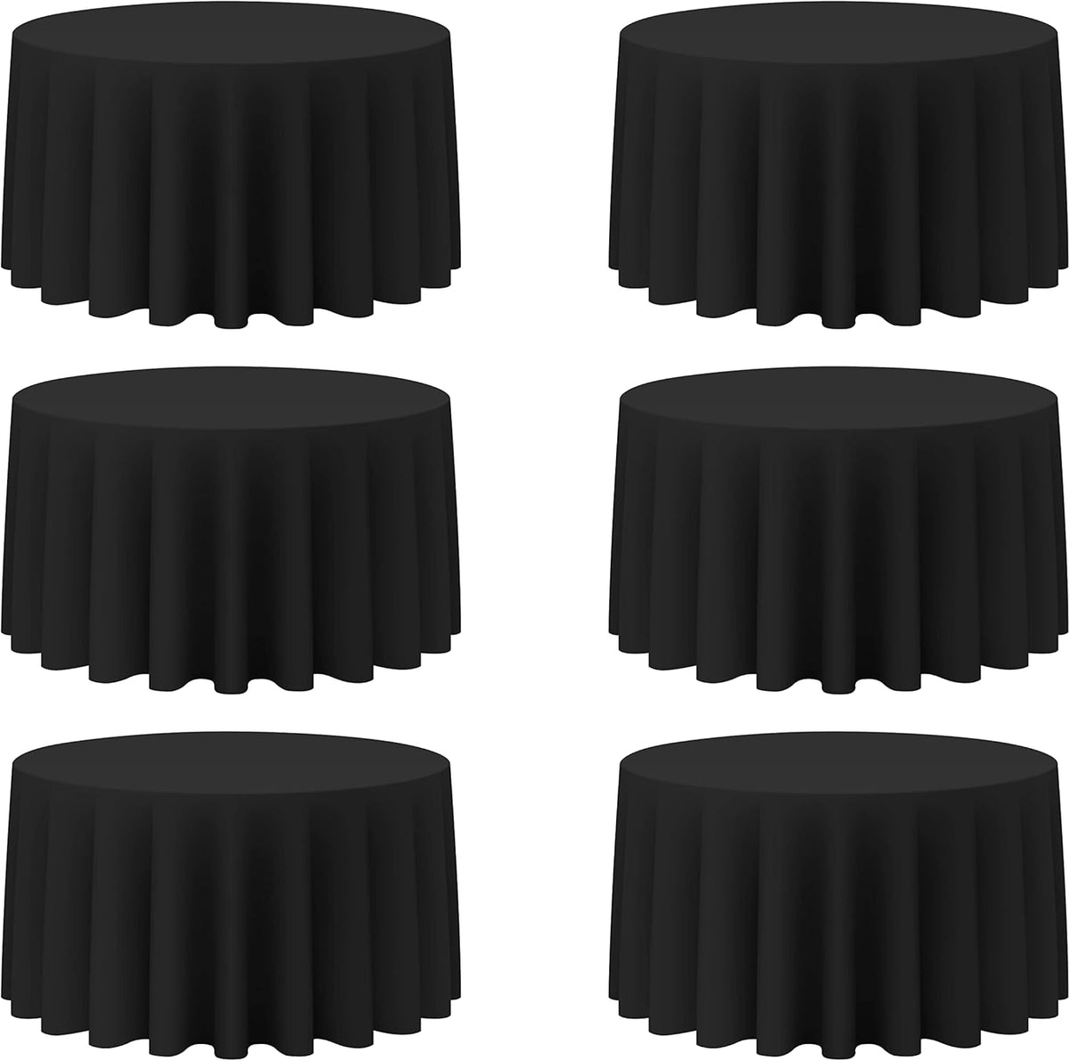 BRILLMAX 6 Pack Black Round Tablecloths 120 Inch - Circle Bulk Linen Polyester Fabric Washable