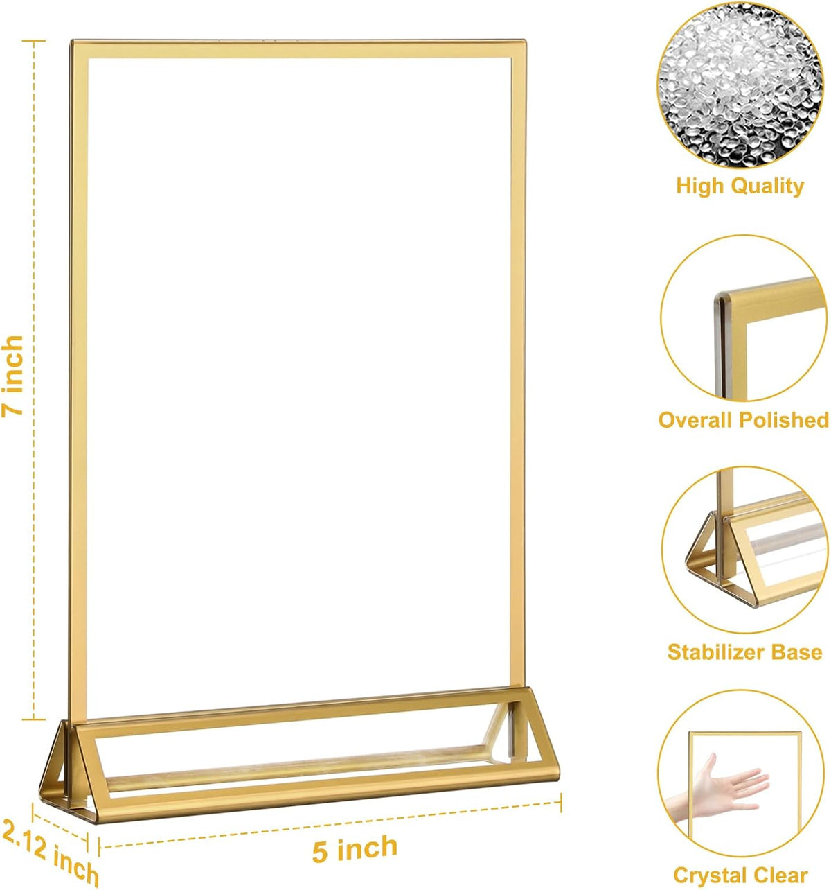 EHWINE 2 Pack Acrylic Sign Holder 5 x 7, Double Sided Gold Picture Frame Stand up Table Top Sign