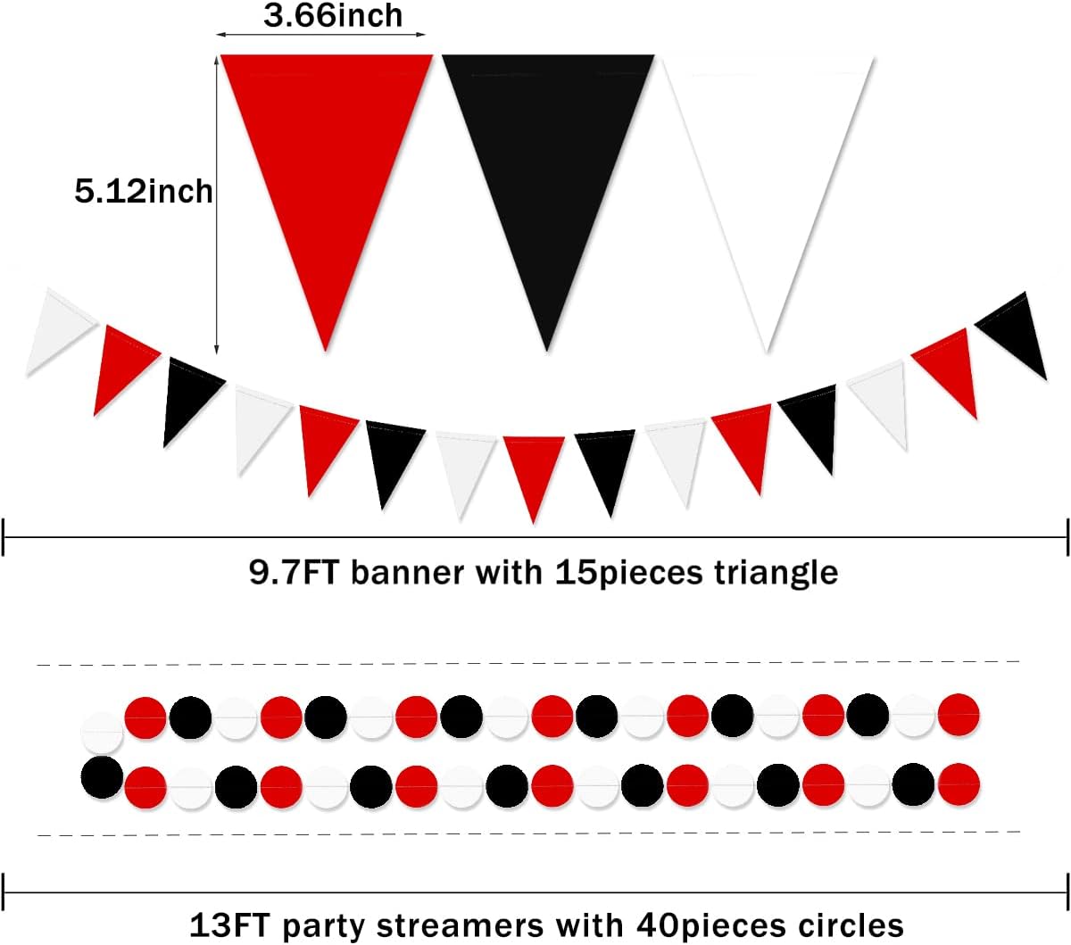 White Red Black Party Decorations - 23pcs Tissue Paper Flowers Pom Poms Tassel Garland Pennant