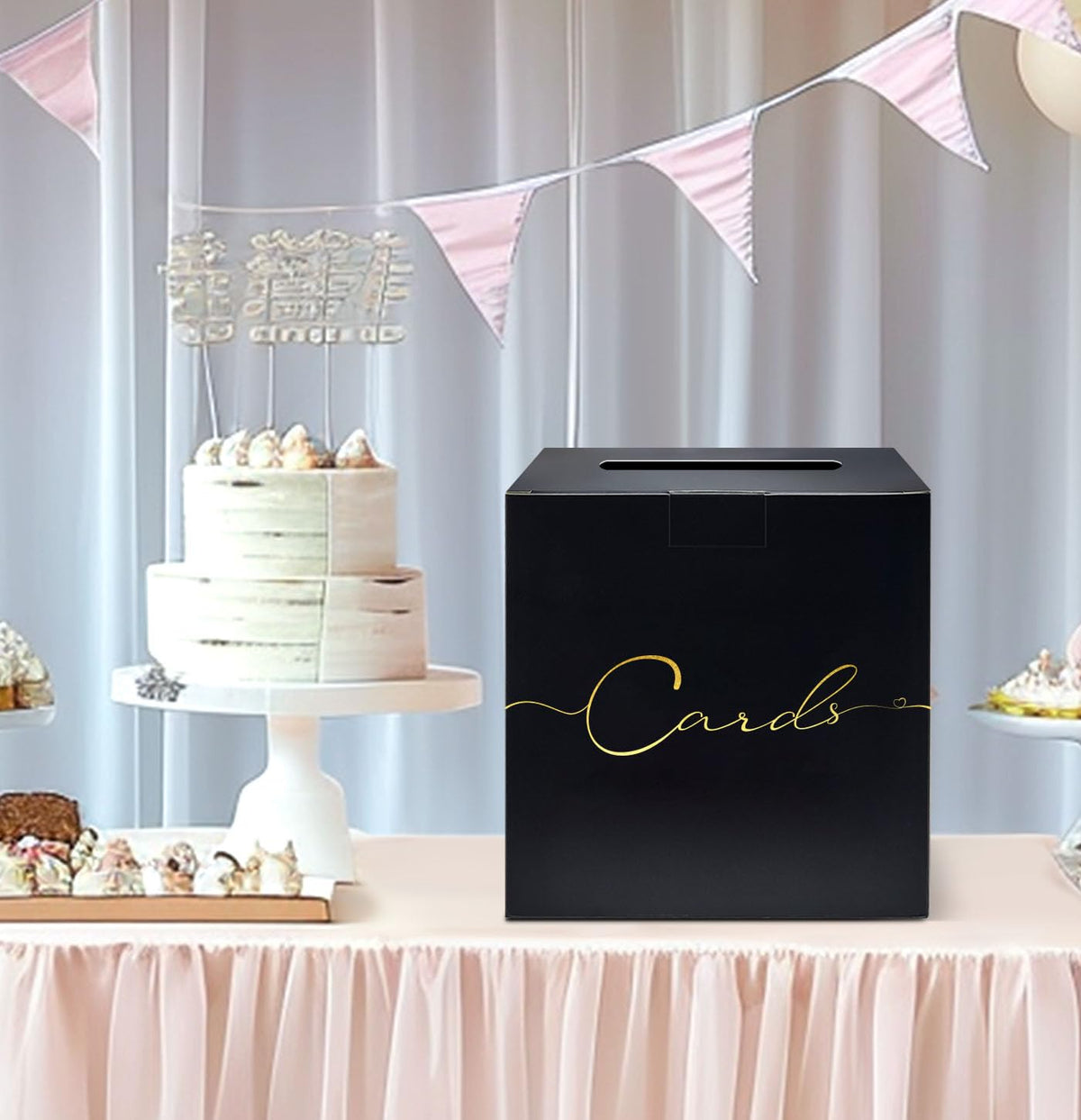 HEIPINIUYE Large Card Box for Party 9.8" x 9.8" Black Gift Card Box Holder with Gold Foil Design