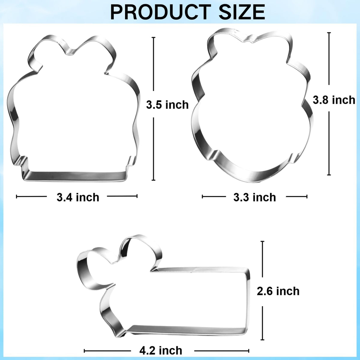 Large Plaque Cookie Cutter Set with Bow- 4 Inch-Square, Oval, Retangle-Dishwasher Safe - Perfect