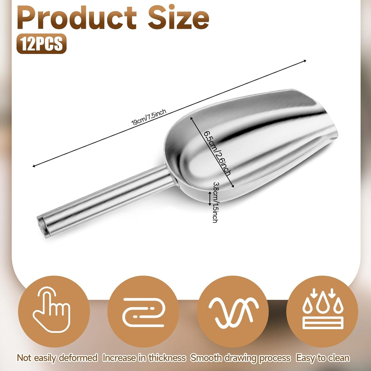 12Pcs Mini Ice Scoopers for Ice Bucket, 6 oz Stainless Steel Small Scoop Metal Food Scoop Candy