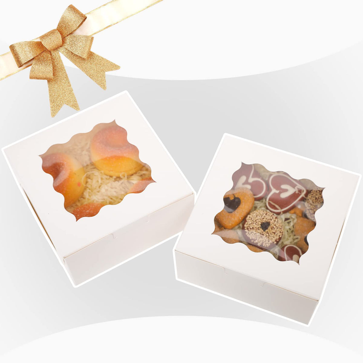 Bakepacker 60pcs White Bakery Boxes with Window 6x6x3 inches Thick & Sturdy Macaroon Pastry &