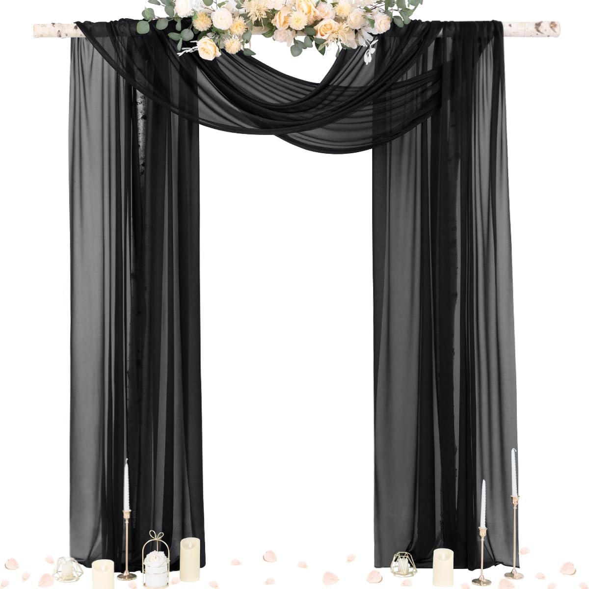 Socomi Black Sheer Gothic Wedding Draping Fabric 29" x 20Ft 1 Panel Outdoor Curtain Arch Drapes