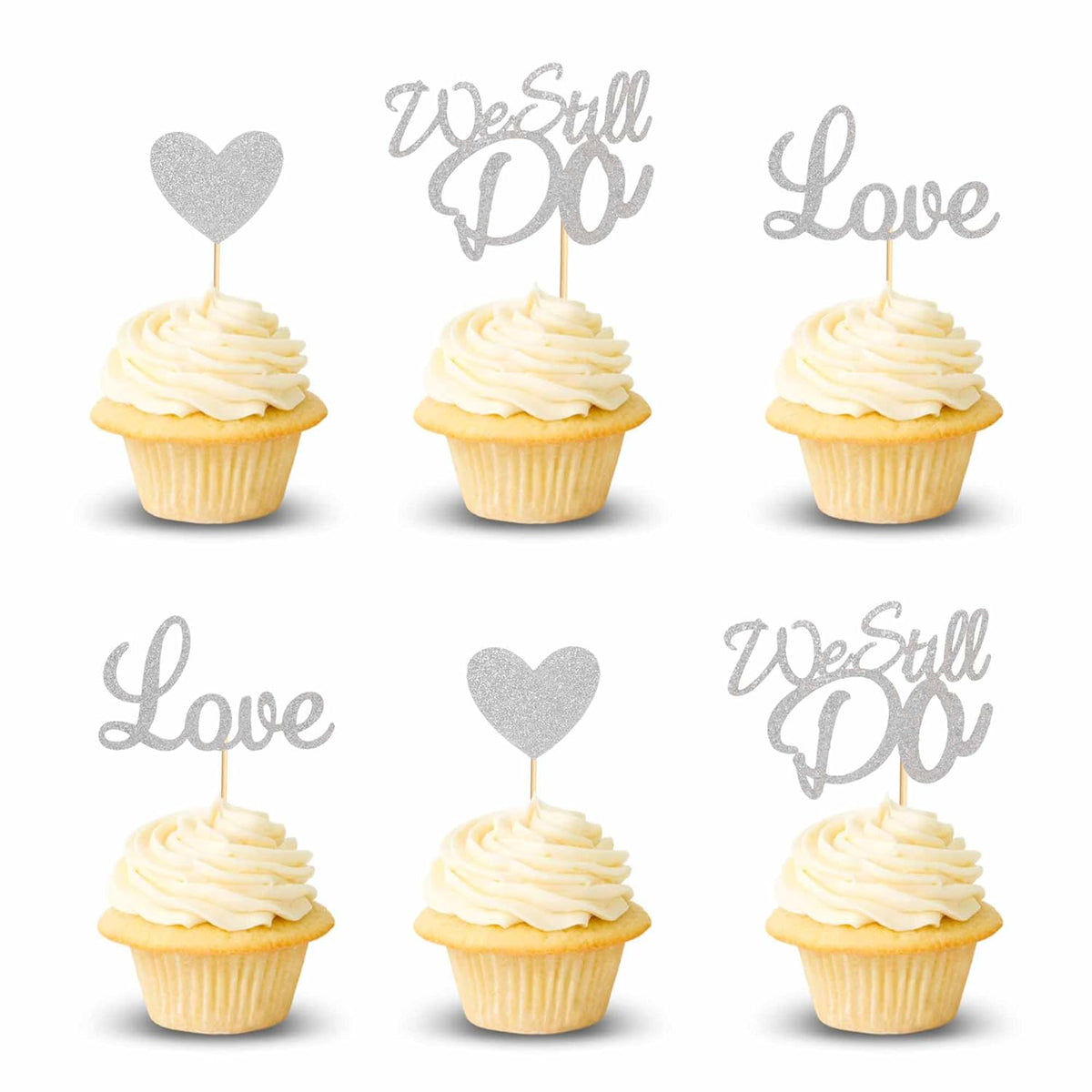 24Pcs We Still Do Cupcake Toppers Glitter Love Heart Marriage Anniversary Cupcake Picks Bridal