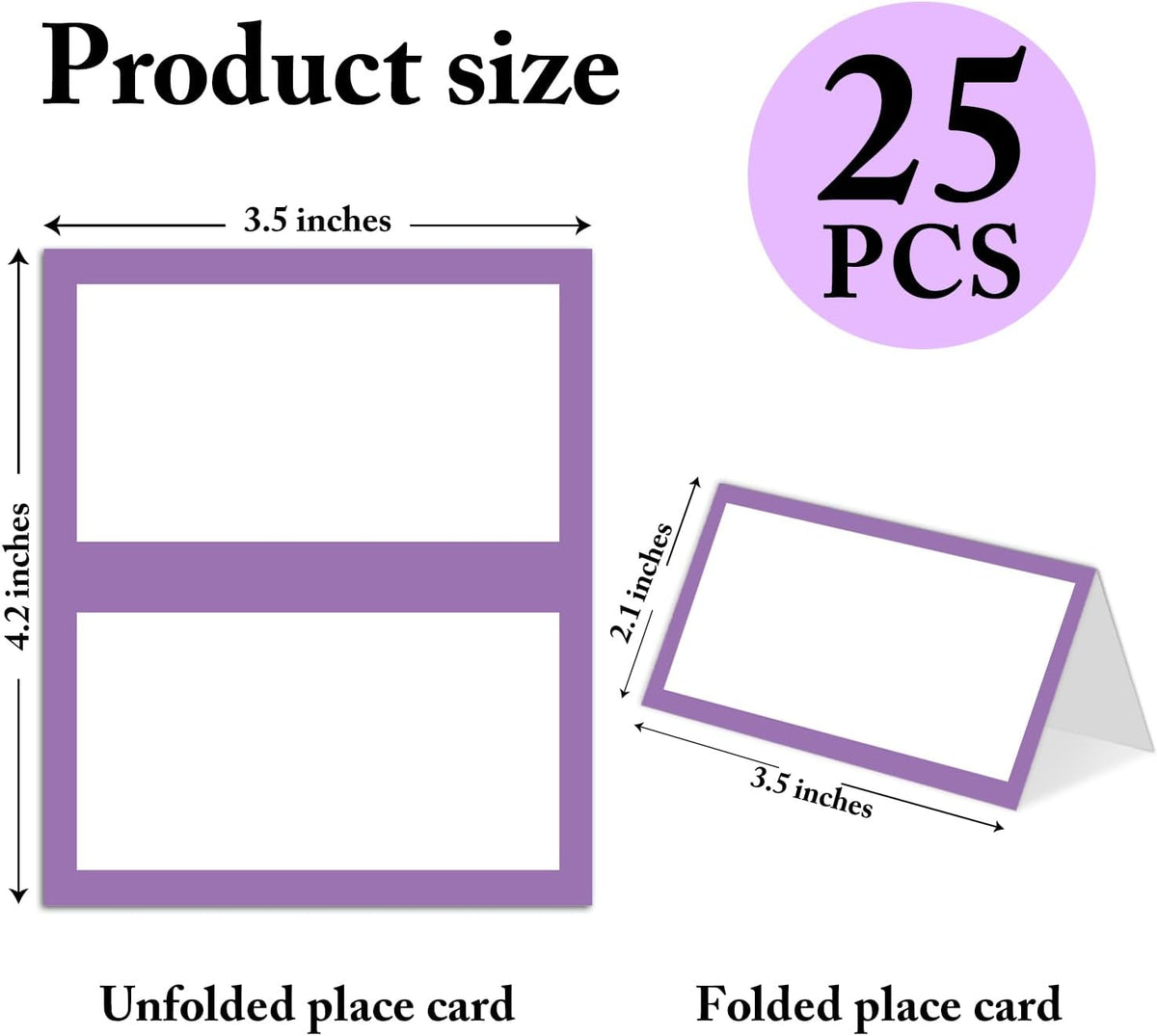 25 Pack Purple Border Place Cards, Editable Name Cards for Table Setting, Tent Cards Food Label for