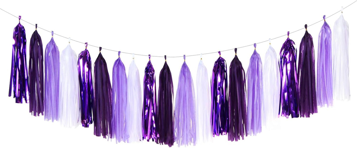 Purple White Lavender Party-Decorations Tassel-Garland - 20pcs Women Girl Birthday Supplies