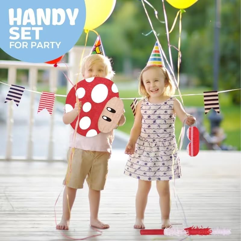 Mushroom Pinatas Bundle with a Blindfold and a Bat(16.5 x 12 x 3.5 Inches), Perfect for kid's