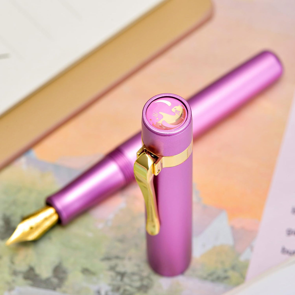 Hongdian M2 Black Forest Mini Fountain Pen, Medium Soft Golden Nib & Sleek Shape Aluminium Short
