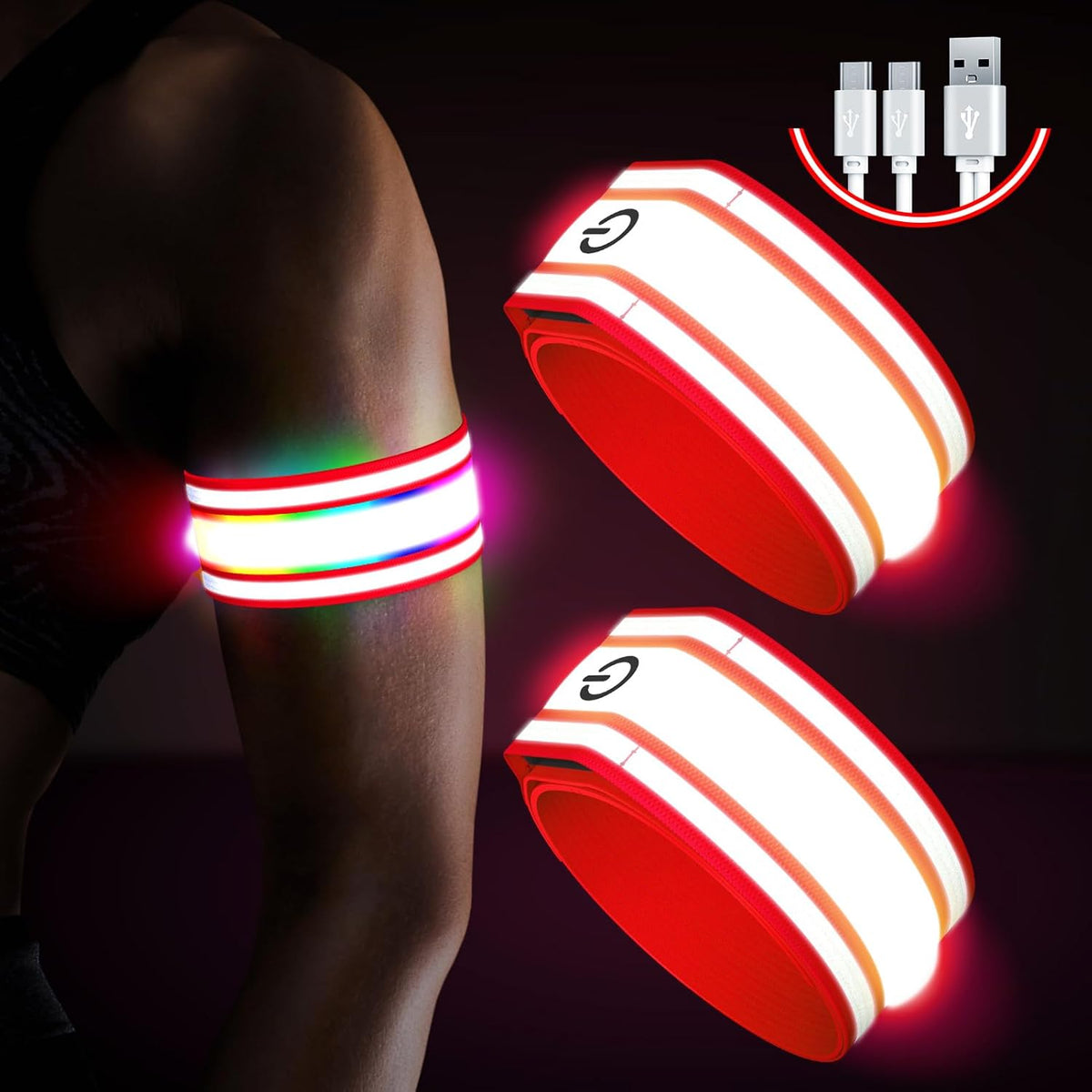 LED Armband for Running(2 Pack),Light Up Arm Bands for Night Walking Running,Rechargeable Lights