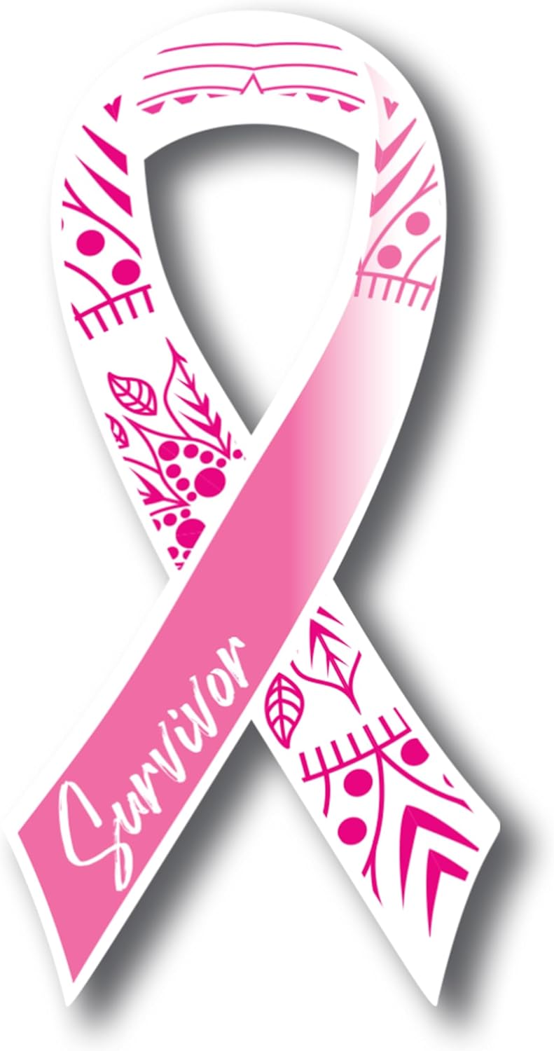 Magnet Me Up Breast Cancer Awareness Pink Mandala Survivor Ribbon Magnet Decal, 3.5x7 Inches