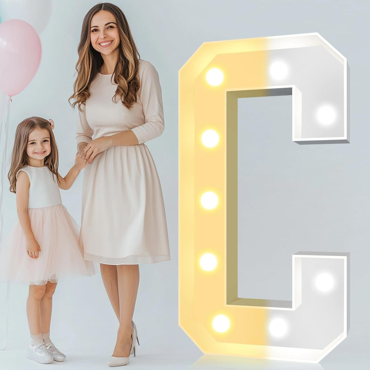 Pooqla 4 FT Marquee Light Up Letters, Giant LED Sign Cool White and Warm White Marquee Letter 4