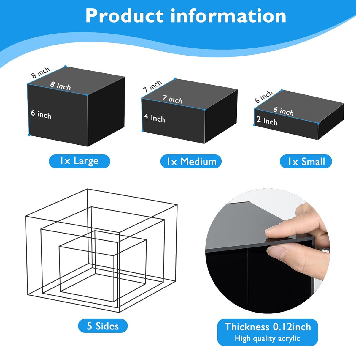 6Pcs Black Buffet Risers Acrylic Boxes Display Food Risers for Buffet Table Platter Parties