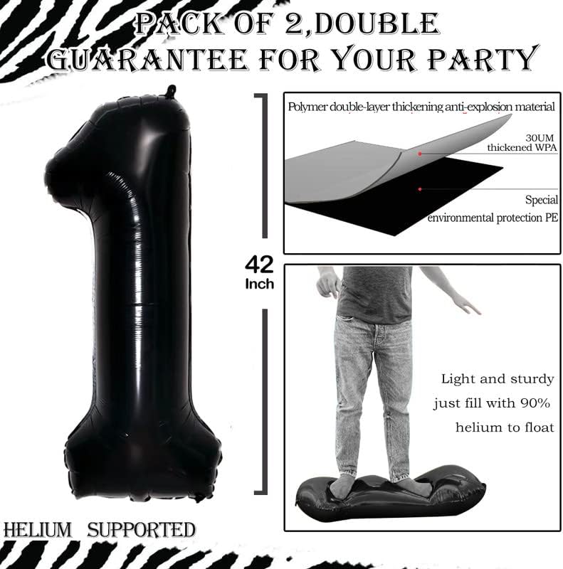 GOER Black Foil Balloons Number 1,Huge Number Balloons for 1st Birthday Party Supplies Anniversary