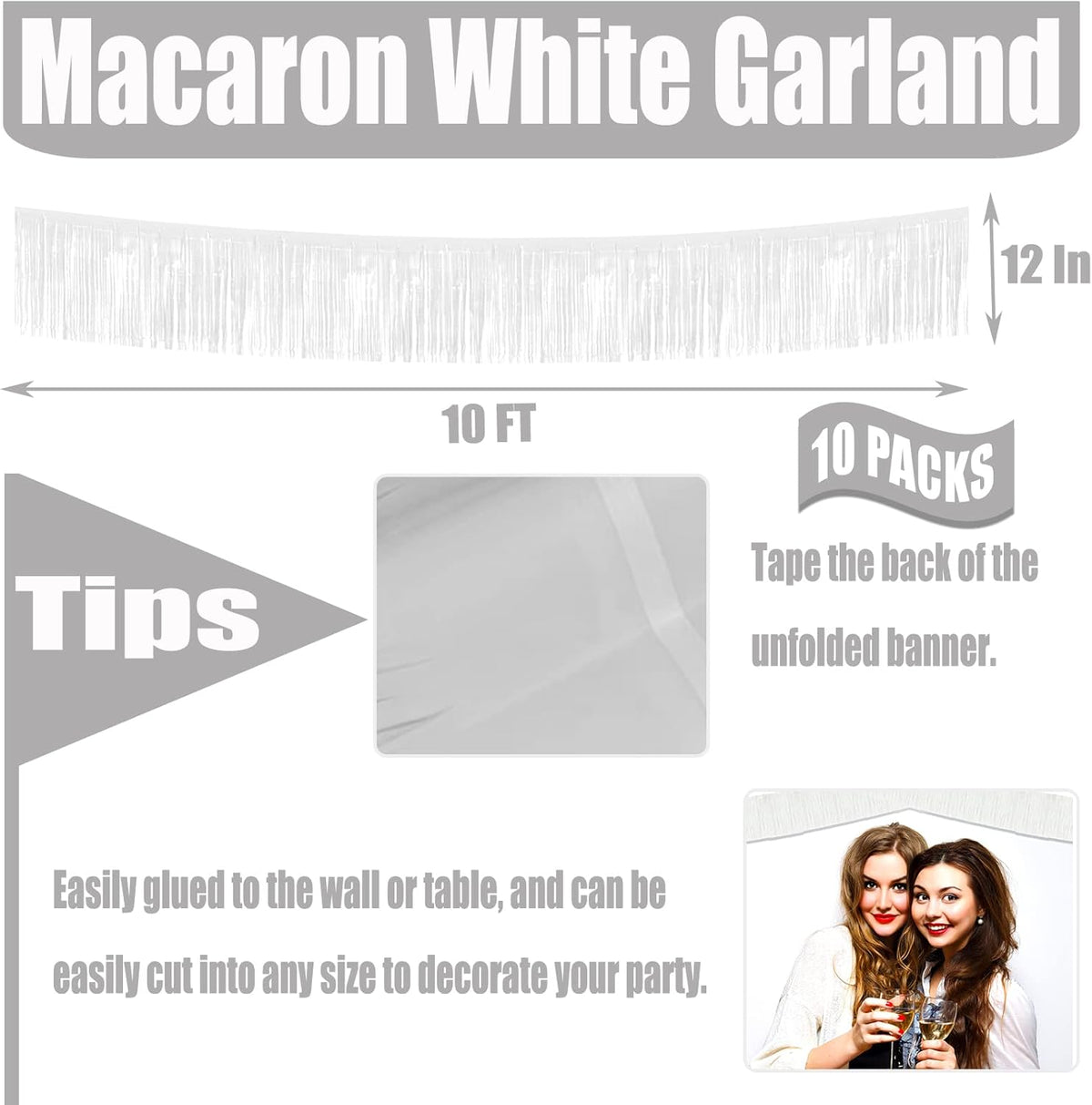 10 Pack 10 Feet Foil Fringe Garland Metallic Tinsel Streamers Banner Wall Hanging Curtain Backdrop
