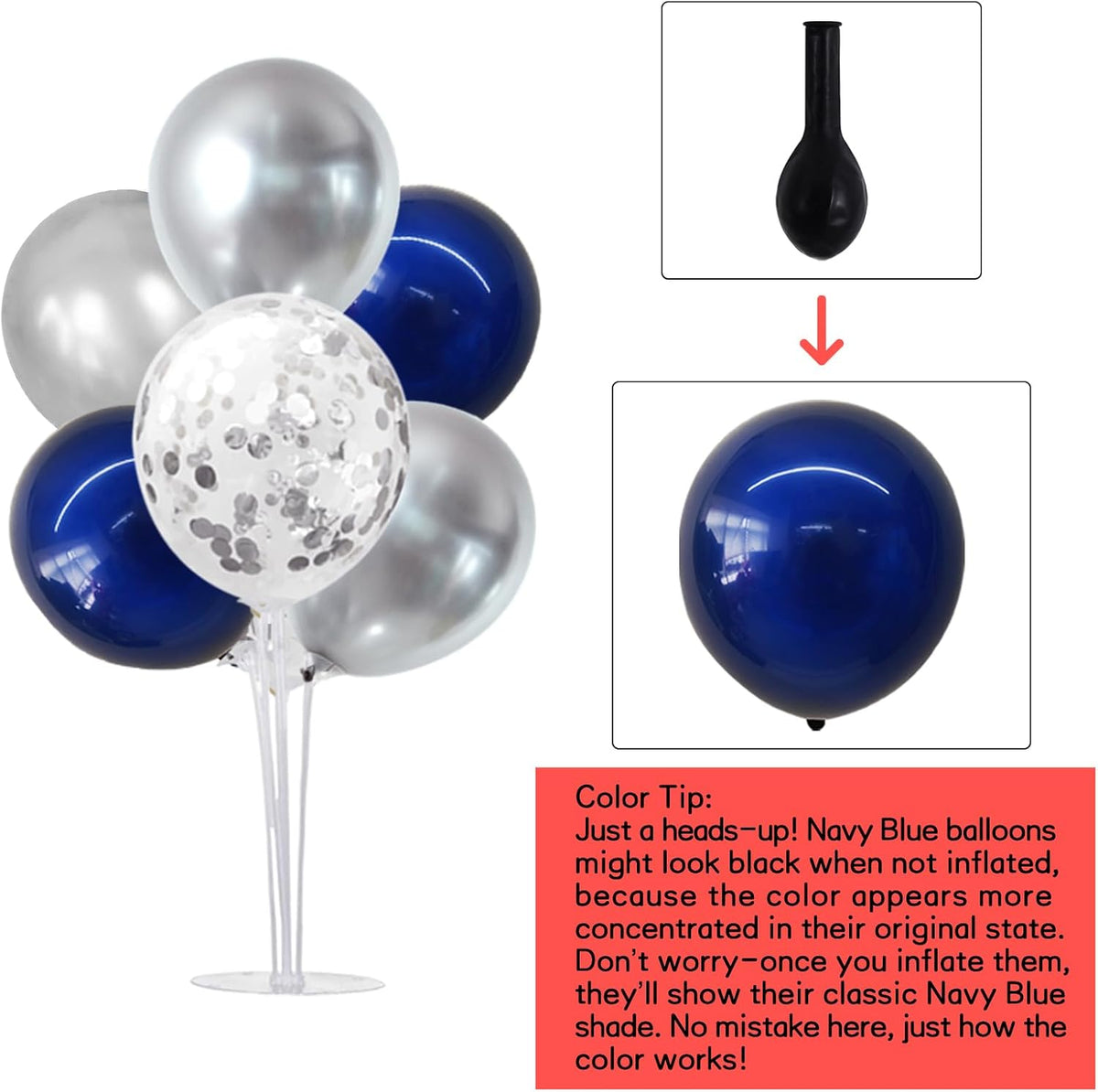 TONIFUL 6 Set Navy Blue Silver Balloon Centerpieces for Table,Balloon Arch Kit for Graduation