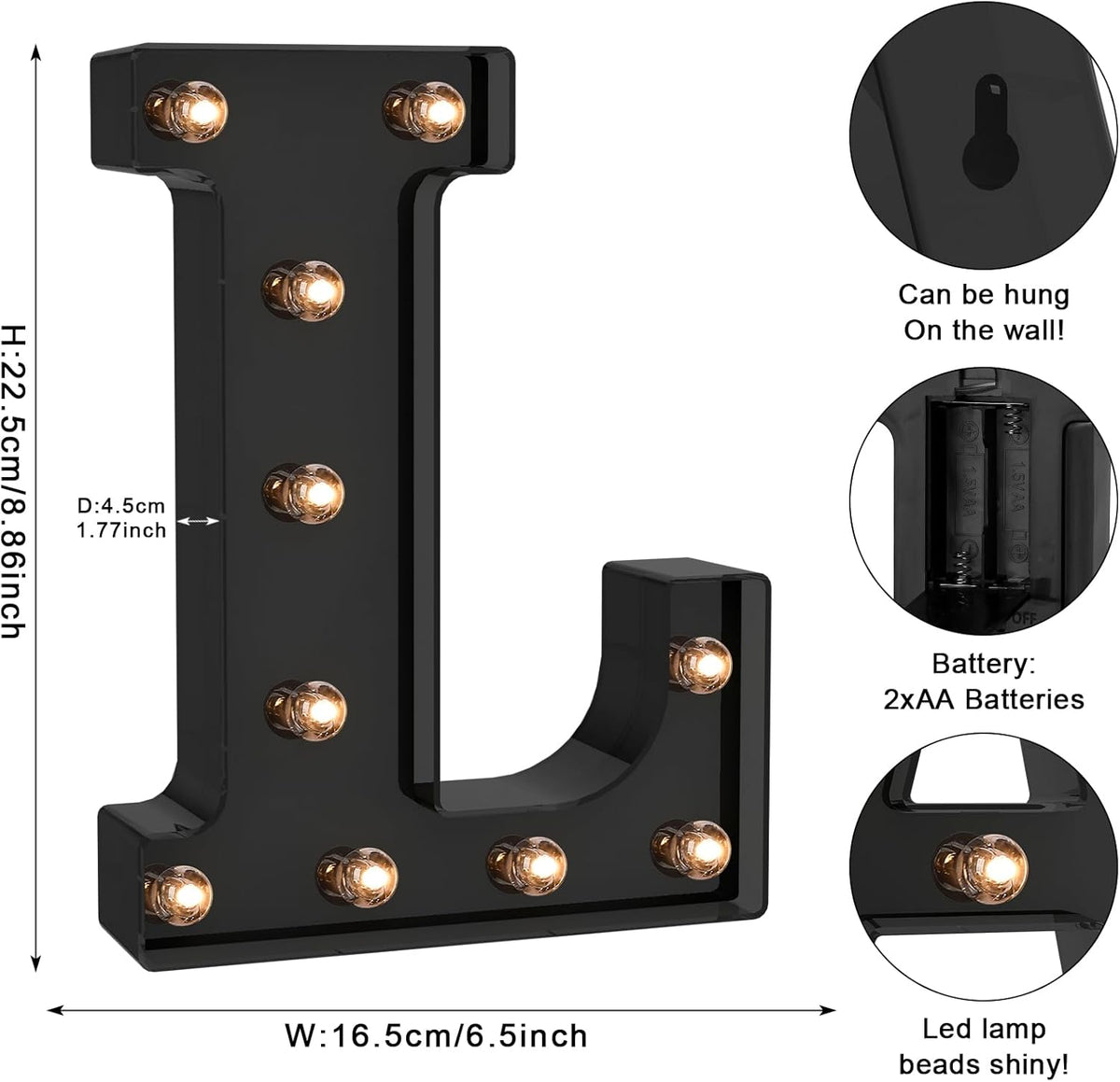 Foaky Black LED Letter Lights for Room Decor - Bedroom Wall Decor, Alphabet Lights for Home