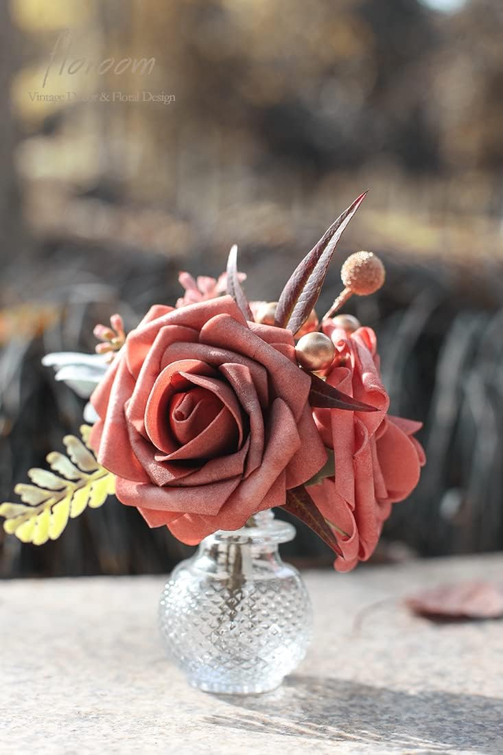 Floroom Artificial Flowers 25pcs Real Looking Dusty Cedar Foam Fake Roses with Stems for DIY
