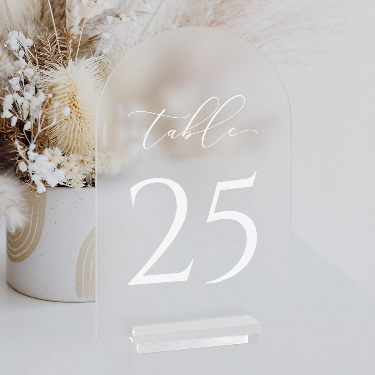 JINMURY Frosted Arch Table Numbers for Wedding, 5x7 Inch Acrylic Table Numbers 1-25 with Stands