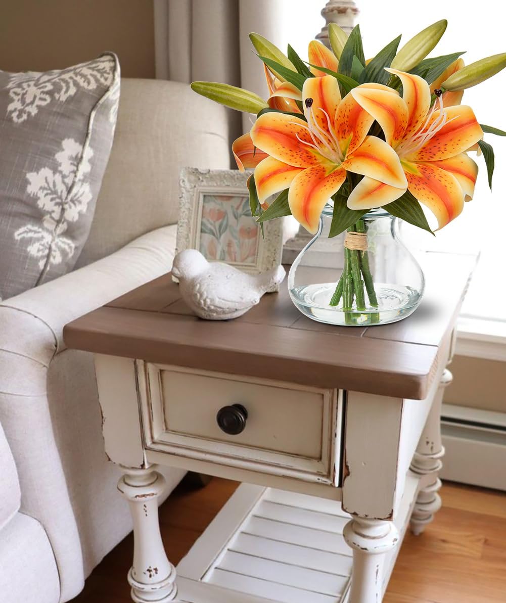 Hollyone Tiger Lily Fall Flowers Artificial for Decoration in Vase Real Touch Orange Autumn Silk